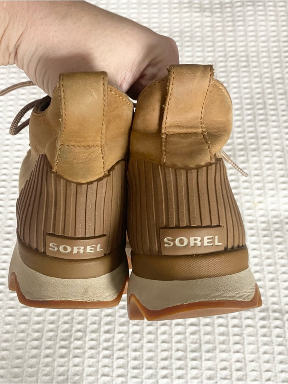 Sorel Tan Leather & Gray Wool Casual Lace-Up Boots size 10 - Picture 4 of 12
